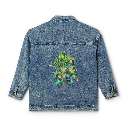 Watercolor Plant Hand Painted Classic Women's Denim Jackets