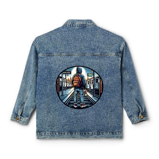 AI Teen in Outdoor Subway Yard - Circle Border Classic Women's Denim Jackets
