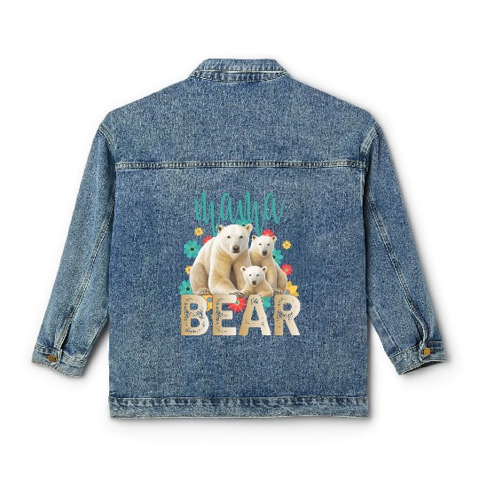 Mama Bear Gift Rose Flowers Mama Bear with 2 Cubs Classic Women's Denim Jackets