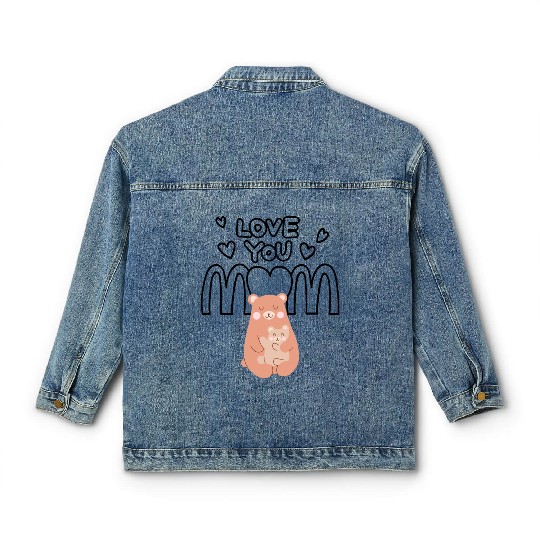 Peach Cute Mom And Baby Bear Mother s Day Card 4 Classic Women's Denim Jackets