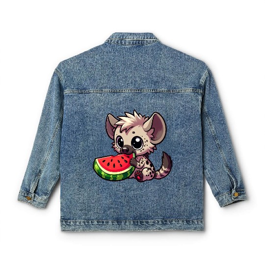 Hyena with Watermelon Summer Fruit Classic Women's Denim Jackets