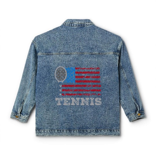 USA Flag Tennis Mens Womens US Tennis Lover Classic Women's Denim Jackets