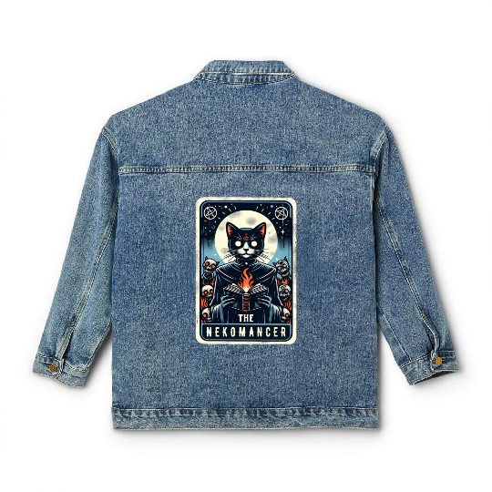 The Nekomancer Funny Tarot Necromancer Cat Pun Classic Women's Denim Jackets