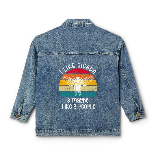 I Like Cicada & Maybe Like 3 People, Retro Sunset Classic Women's Denim Jackets