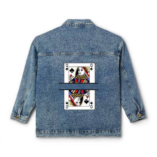 Playing card queen of spades with banner space Classic Women's Denim Jackets