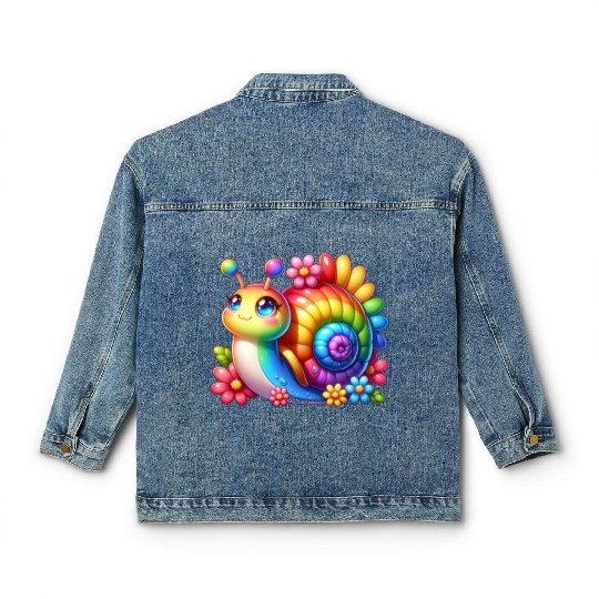 Cool Snail Rainbow Floral Lovers Nature Animal Classic Women's Denim Jackets