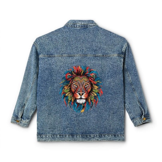 Vibrant Lion Mandala Inspired Artistic Symmetry Classic Women's Denim Jackets