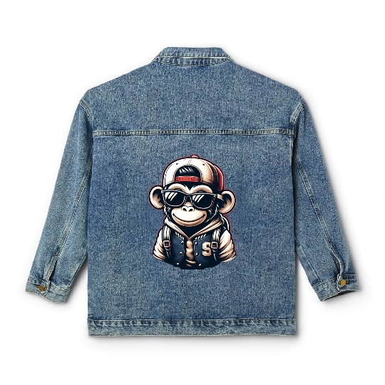 Classic Women's Denim Jackets Funny of a monkey dressed as rap