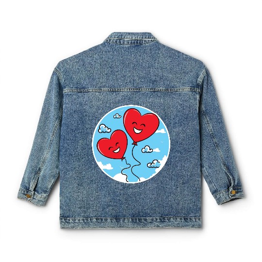 Smiling red heart balloons Classic Women's Denim Jackets