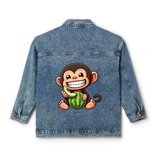 Monkey chimpanzee melon watermelon honeydew melon Classic Women's Denim Jackets
