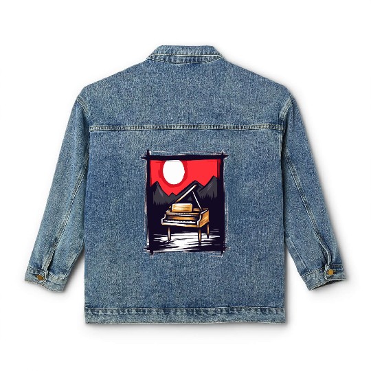 Japan Red Sun & Nature Piano Classic Women's Denim Jackets