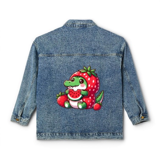 Crocodile in watermelon costume Classic Women's Denim Jackets
