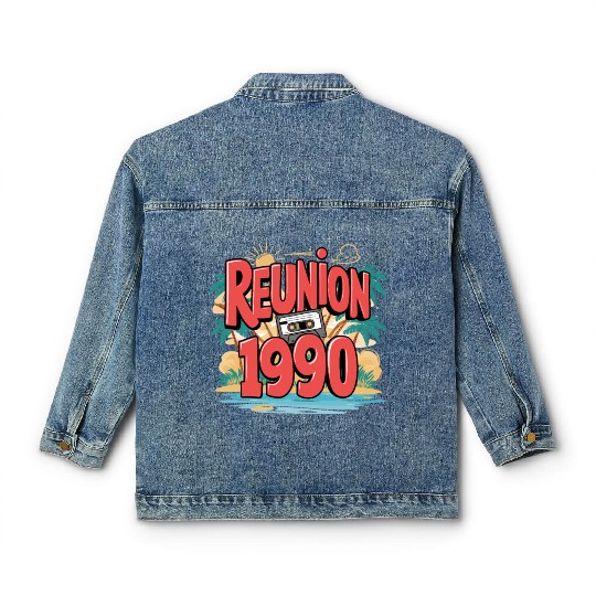 Retro Reunion 1990 Cassette Tape Sunset Beach Classic Women's Denim Jackets