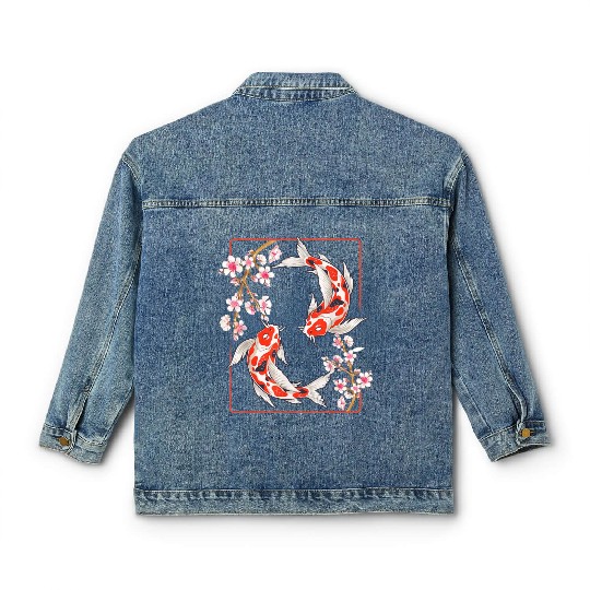 Japanese Koi Carp Fish Cherry Blossom Classic Women's Denim Jackets