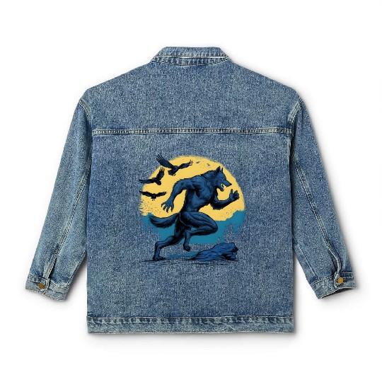 Running Werewolf with Crows Classic Women's Denim Jackets