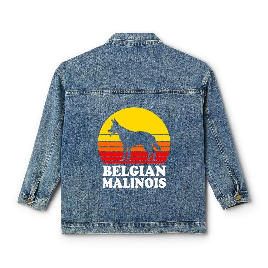 Retro Sunset Dog Silhouette Belgian Malinois Dog Classic Women's Denim Jackets