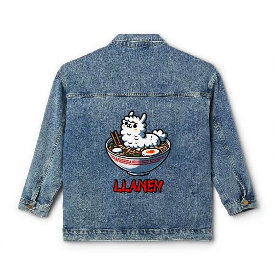 Llamen Noodles Chinese Food Alpaca Llama Lover Classic Women's Denim Jackets