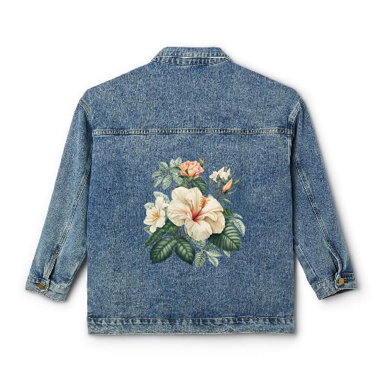 Watercolor Tropical Flowers Clipart, Tropical Classic Women's Denim Jackets