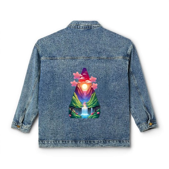 sunrise waterfall scenery Classic Women's Denim Jackets