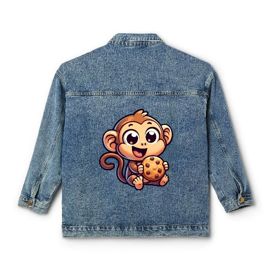 Chimpanzee with Cookie Sweet Treat Classic Women's Denim Jackets