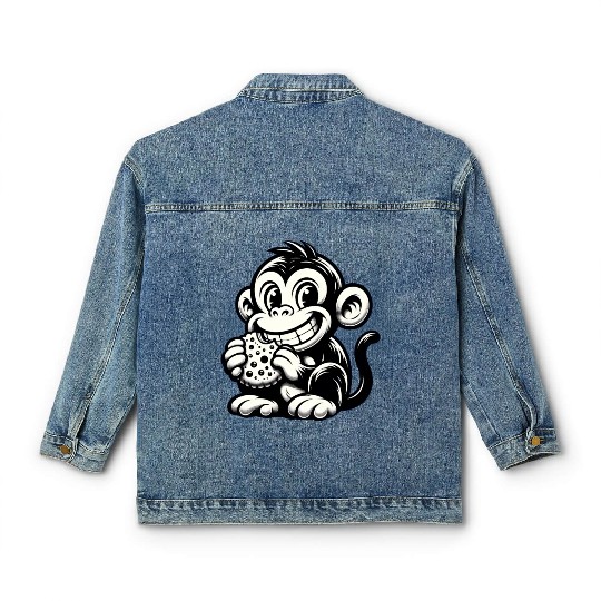 Chimpanzee with Cookie Monochrome Design Classic Women's Denim Jackets
