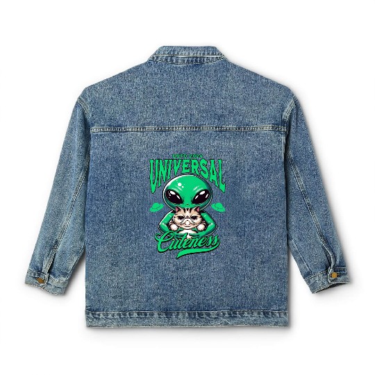 Intergalactic Cat and extraterrestrial Alien Classic Women's Denim Jackets