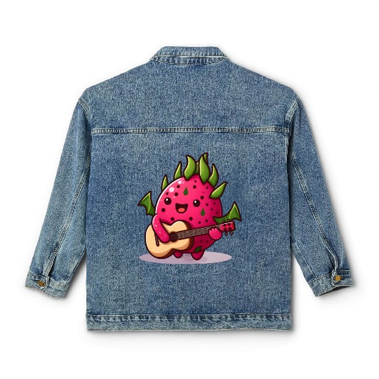 Dragon fruit plays guitar Classic Women's Denim Jackets