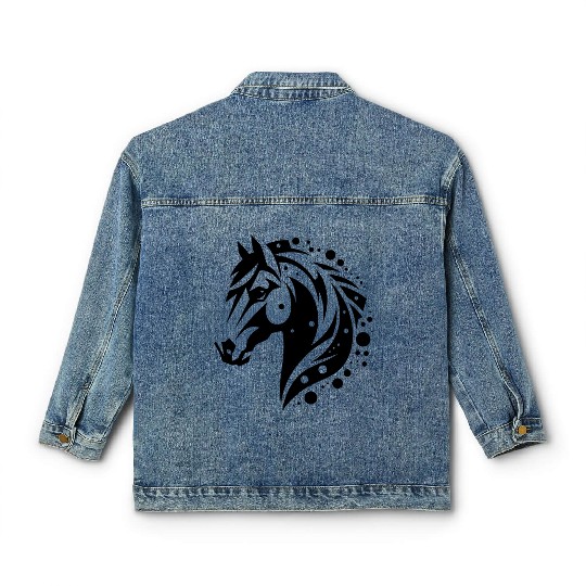 Horse Head Vintage Tribal Portrait Pony Tattoo Classic Women's Denim Jackets