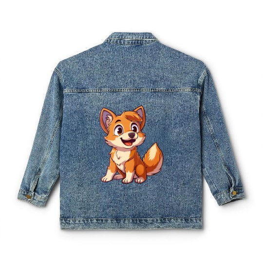 Adorable Smiling Fox Cub Enthusiast Classic Women's Denim Jackets