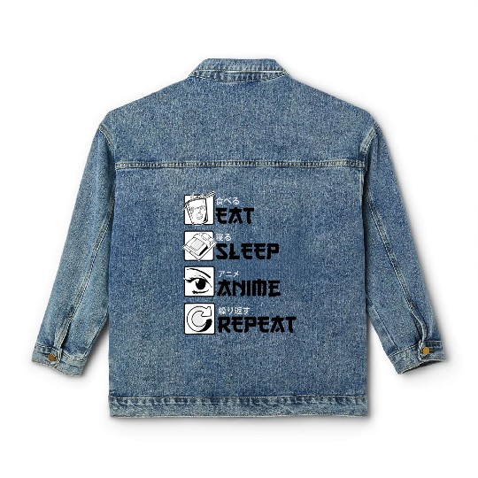 Eat Sleep Anime Repeat Anime Lovers Gifts for Men Classic Women's Denim Jackets