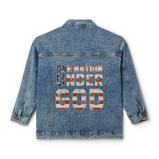 US American Flag One Nation Under God 4th Of July Classic Women's Denim Jackets