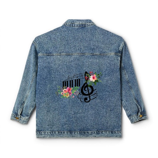cut music teacher with a Piano Keys and Flowers Classic Women's Denim Jackets