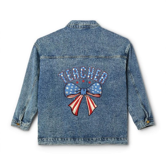 Teacher 4th Of July Coquette Bow Classic Women's Denim Jackets