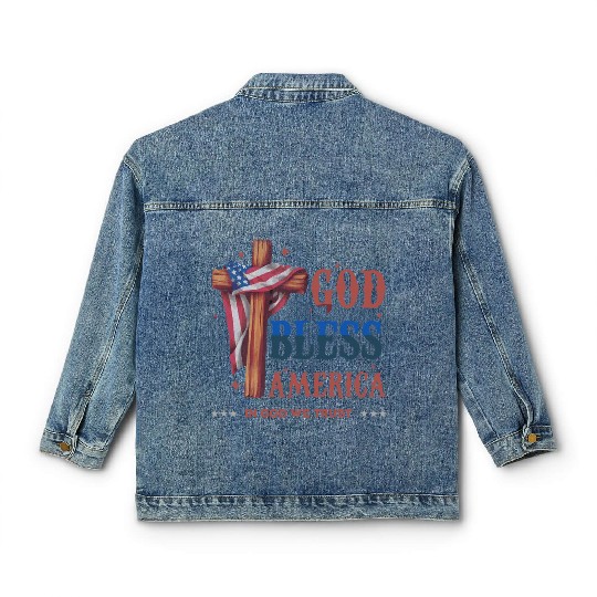 God Bless America Proud Retro US Flag 4th Of July Classic Women's Denim Jackets