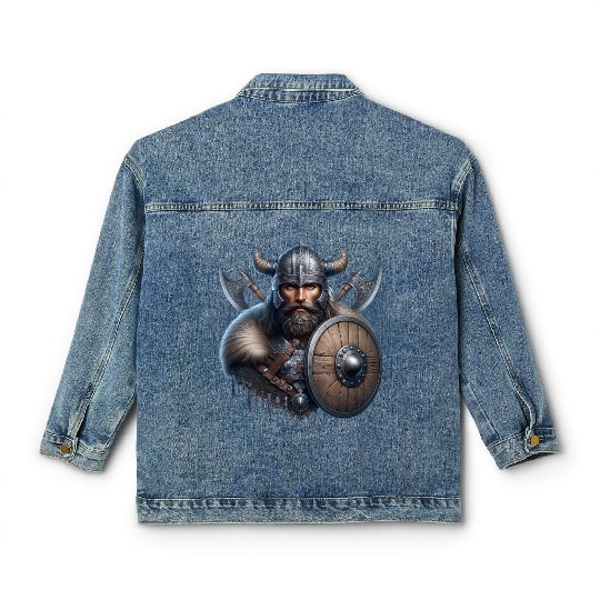 Fierce Viking Warrior with Shield and Axes Classic Women's Denim Jackets