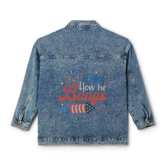 I Like How He Bangs Fireworks Retro US Flag Classic Women's Denim Jackets