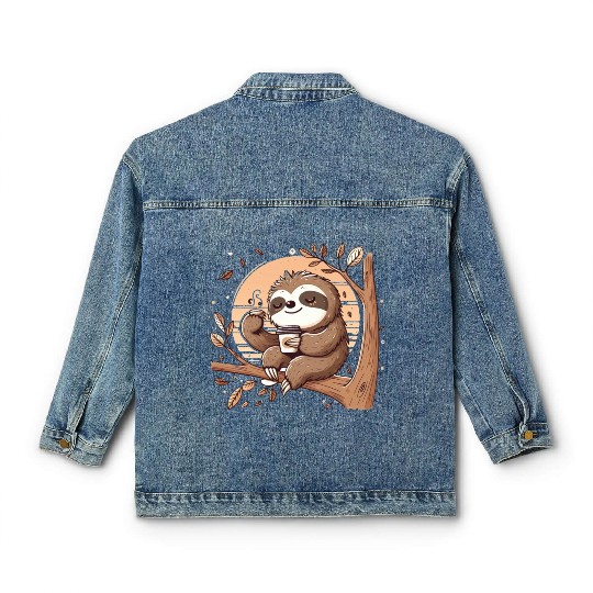 Sloth Drinking Coffee Classic Women's Denim Jackets