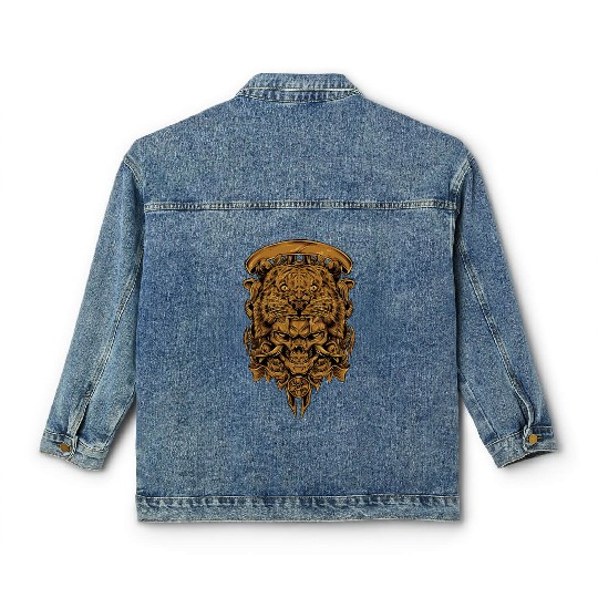 Golden Angry Tiger Tora Skull Tattoo Classic Women's Denim Jackets