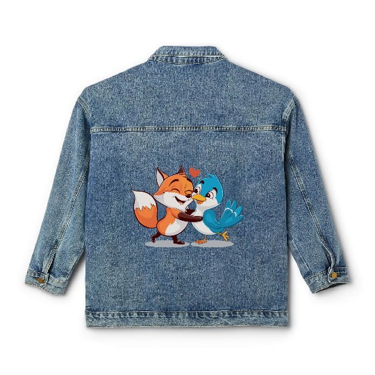 Cute Fox and Bird Love Classic Women's Denim Jackets