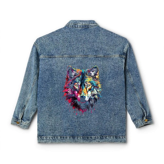 Big Colorful Wolf Classic Women's Denim Jackets