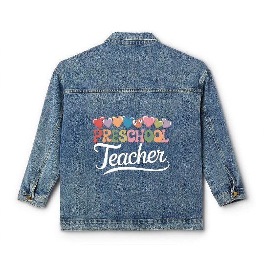 Preschool Teacher First Day Groovy Back To School Classic Women's Denim Jackets