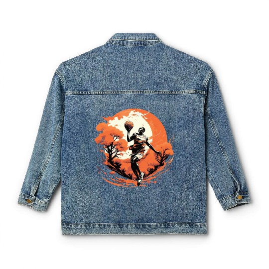 Basketball Player Training Against the Sunset Classic Women's Denim Jackets
