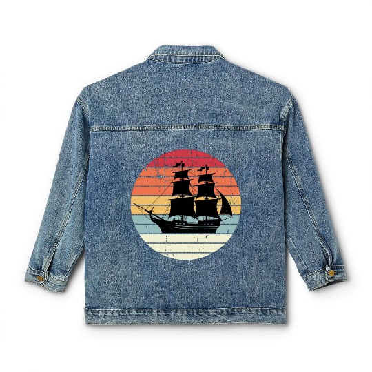 Retro Pirate Ship Sailing Love Vintage Sunset Classic Women's Denim Jackets