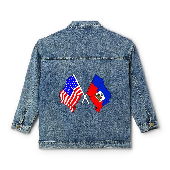 USA flag USA, Haiti flag Classic Women's Denim Jackets