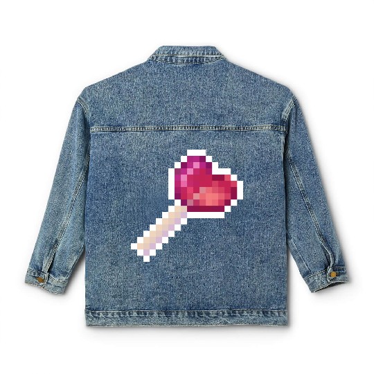 Pixel Art Sprite Cute Heart Lollipop Classic Women's Denim Jackets