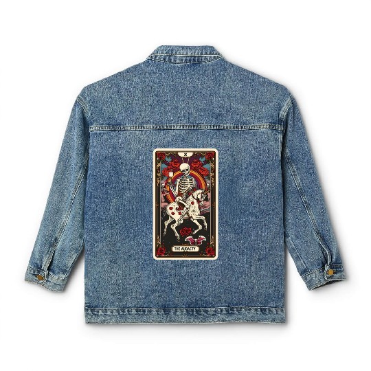 Skeleton on Unicorn Tarot Card Audacity Tarot Classic Women's Denim Jackets