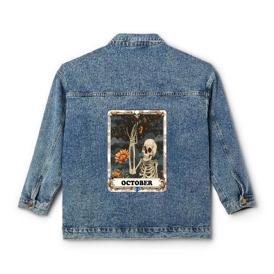 October Gothic Tarot Card - Marigold Flower & Skel Classic Women's Denim Jackets