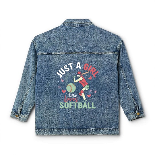 Just A Girl Who Loves Softball Team Baseball Classic Women's Denim Jackets