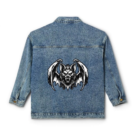 Dark Art Bat Beast with Wings Animal Horror Grunge Classic Women's Denim Jackets