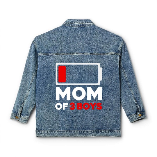 Tired Mom Of 3 Boys Low Battery Classic Women's Denim Jackets